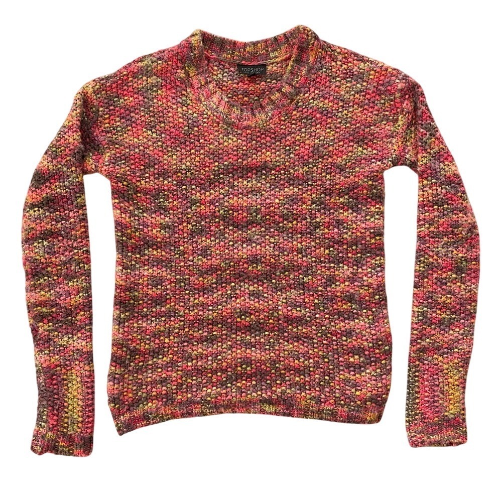 Topshop 90s Cottagecore Heritage Wool Blend Rainbow Knitted Crewneck Sweatshirt